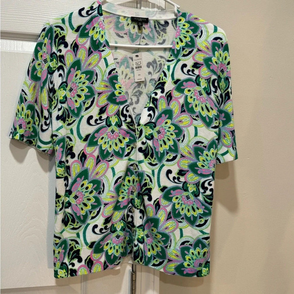 NWT TALBOTS KELLY BLOOMING PAISLEY FULL NEEDLE CARDIGAN Sz: Mp - Picture 3 of 11